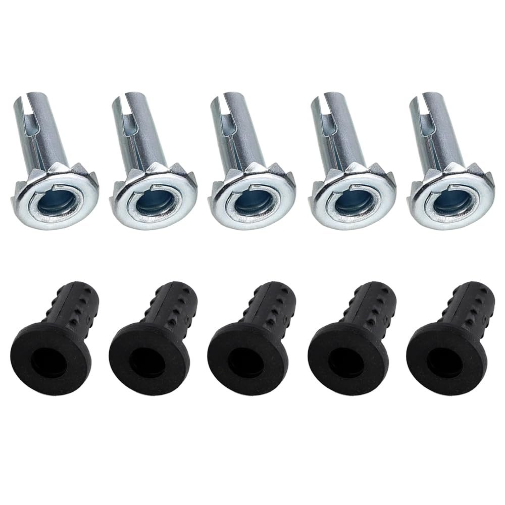 10pcs Caster Socket Sleeve Round Inserts Iron/Plastic Caster Insert Cap Caster Wheel Socket Sleeve Cover for Stem Grip Ring Caster Wooden Furniture Replacements (Zinc+Black)