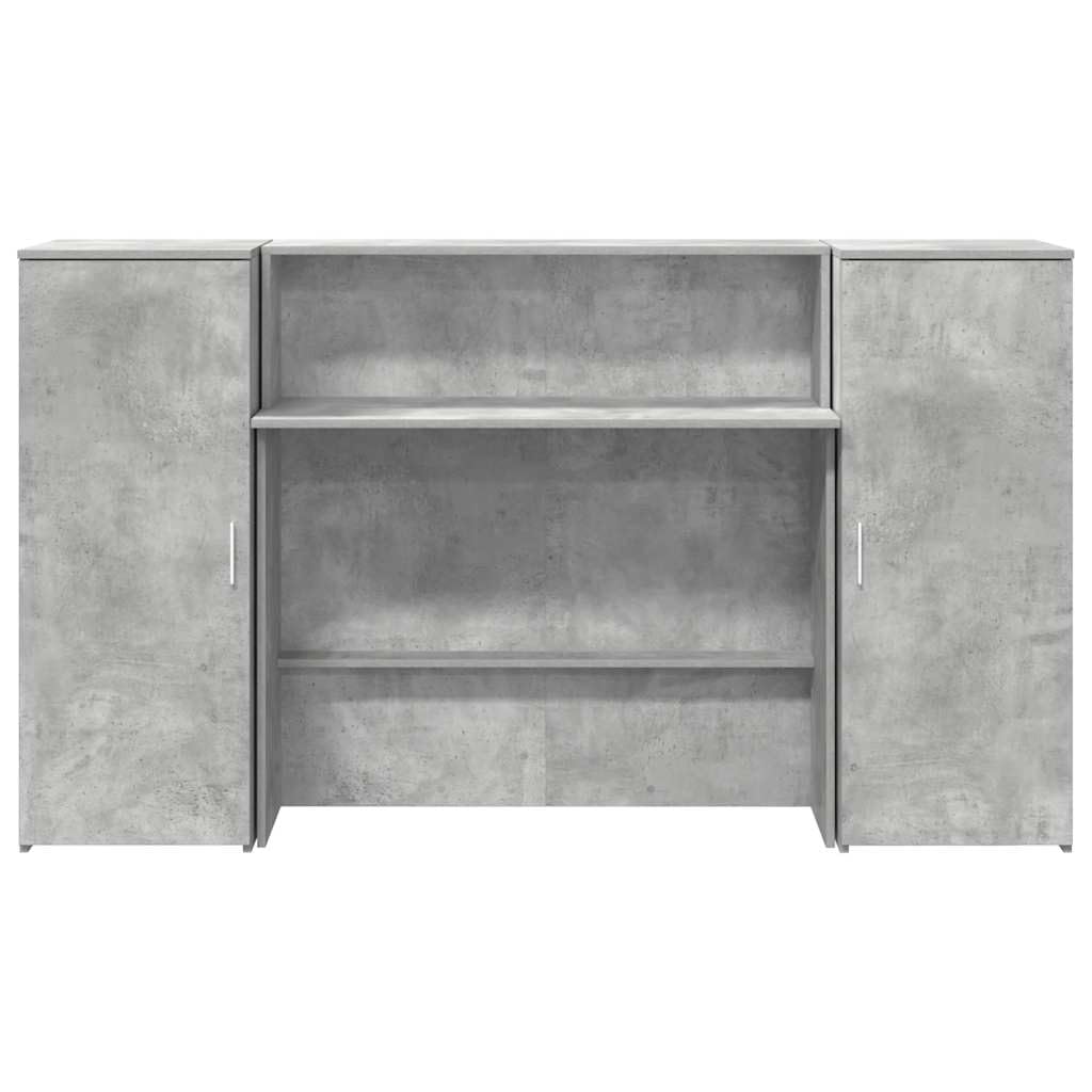Mesita de recepción de madera gris hormigón 180 x 50 x 103,5 cm con espacio de almacenamiento y mostrador para oficina, oficina en casa, juegos, lugar de trabajo, ergonómico y ahorra espacio
