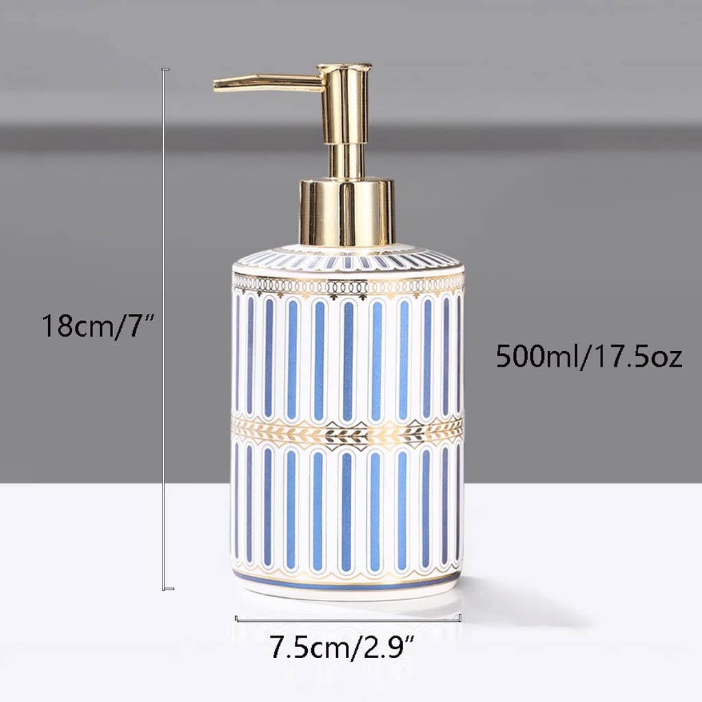 rurka do dozownika mydła, Ceramiczna butelka na płyn do kąpieli z wzorem w paski, 500 ml/17,5 uncji(Blue)