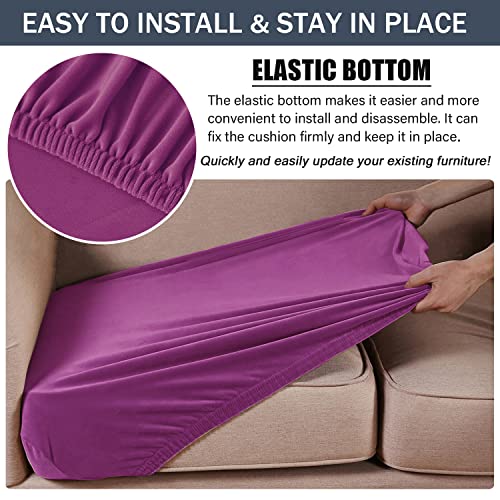 Stretch Cushion Cover, Soft Velvet Plush Cushion Slipcovers Loveseat Sofa Covers Couch Seat Covers Furniture Protector With Elastic Bottom (Large, Purple) #TOP4