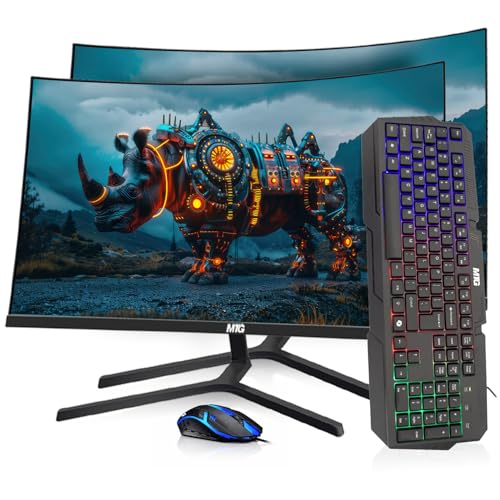 Image of MTG Dual 32 inch Curved Monitor Full HD 1080P Frameless Screen, HDMI DP USB Audio, Low Motion Blur, VESA Mount, RGB Keyboard Mouse Combo, Computer Monitor for Gaming, Home and Office