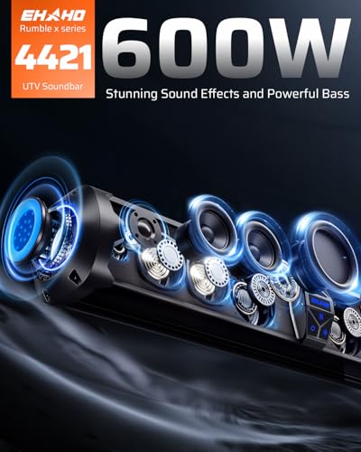 Image of Ehaho Rumble-X Series UTV Sound Bar, 10-Speaker Metal Golf Cart Speaker BT w /Broadcast Party Mode & Music Sync Multicolor, 36 inch IP66 Waterproof SXS SoundBar Compatible with Polaris RZR CFmoto Can-Am