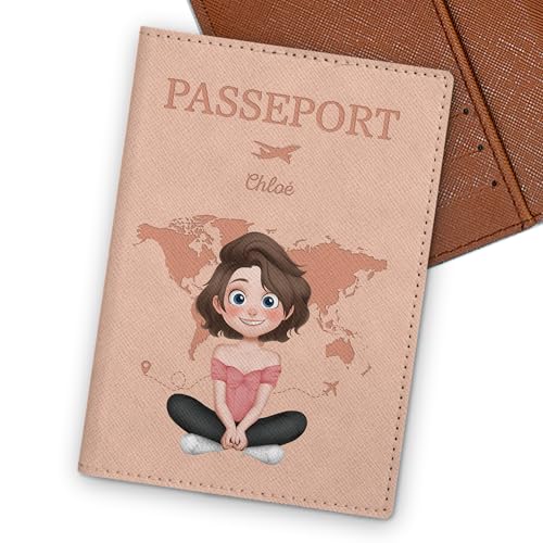Etui passeport personnalisé protège passeport en cuir design carte cadeau femme