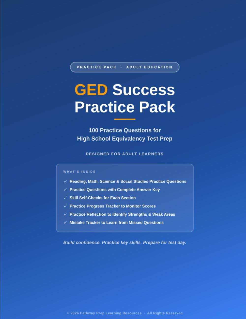 GED Success Practice Pack: 100 Practice Questions for High School Equivalency Test Prep
