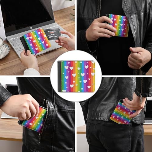 Rainbow Hearts PU Leather Wallet Credit Card Holder Portable Bifold Wallets Coin Purse for Women Men3