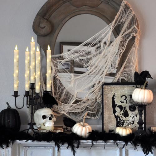 Image of Flameless Taper Candles with Remote and Embedded String Lights, Real Wax LED Taper Candles Battery Operated, 6 Pcs Flameless Candlesticks for Halloween Wedding Home Decor(Ivory, 0.78 inch x 9.8 inch)