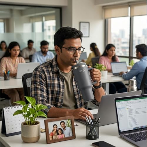 Image of ZeroB H2OHH Tumbler with Purifier (GRAY) | 1 Litre SS304 Tumbler | Removes 99.9% Bacteria & Viruses | Eco-Friendly | Travel, Gym, Office, College | 2 Extra Filter Pads, 2 Straws Included.