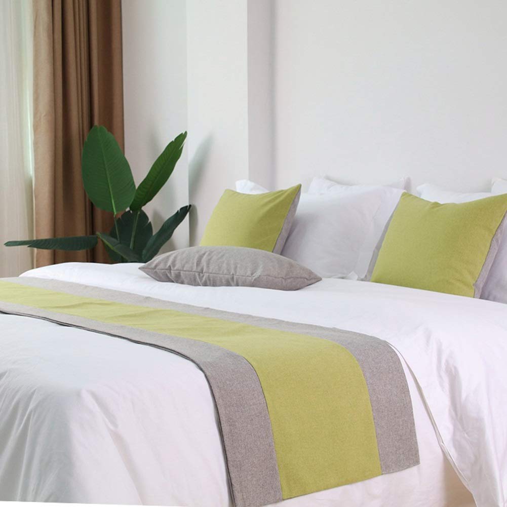WYHQL Double Color Patchwork Bed Runner Bed flag Hotel Luxurious Bedding Bedroom Decorative Scarf Cushion Covers (Color : Green, Size : 48x240cm (for 1.8m bed))