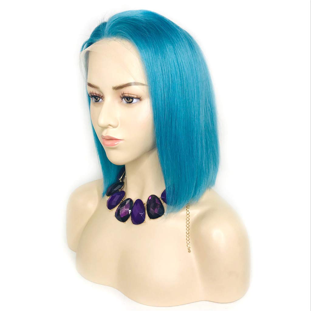 Light Blue Color Lace Front Human Hair Wigs for Women With Baby Hair Natural Hairline Peruvian Virgin Hair (8inch, lace front wigs)