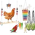 8PCS Chicken Toys for Coop Accessories, Chicken Swing, Xylophone, Mirror, Vegetable Hanging Feeder, Fruit Rack for Poultry Rooster Large Bird Parrot Lovers’ Entertainment Gift