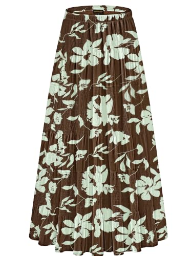 Image of NASHALYLY Women's Chiffon Elastic High Waist Pleated A-Line Maxi Skirts