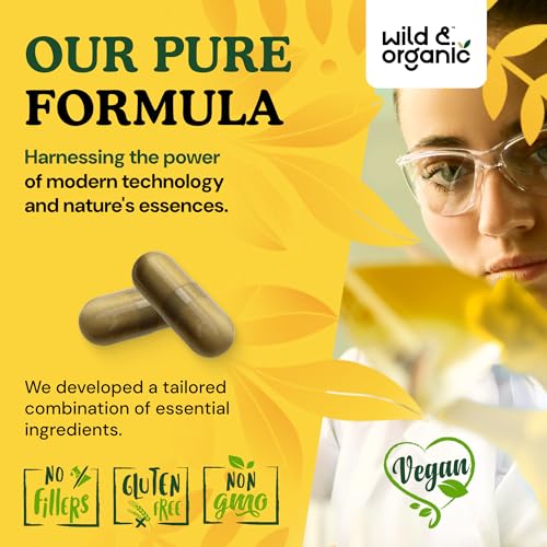 Wild & Organic Uric Acid Formula Capsules - Uric Acid Cleanse Support - Antioxidant Supplement with Tart Cherry Powder, Dandelion Root & Celery - Vegan, No Fillers, Non-GMO - 180 Count