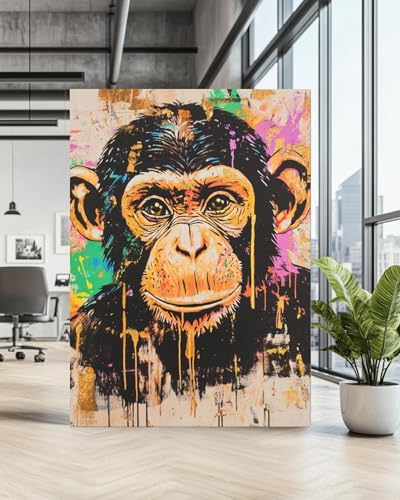 Décoration murale animalière urbaine sur toile chimpanzé style graffiti
