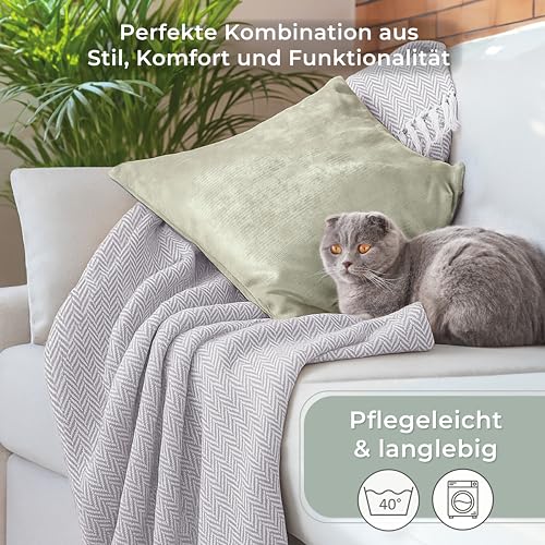 Gräfenstayn Premium Tagesdecke mit Fransen - 100% Baumwolle - 180 x 240 cm - Fischgrätenmuster Sommerdecke - Baumwolldecke als Bett-Überwurf, Couch-Überwurf, Sofa-Decke (Grau)