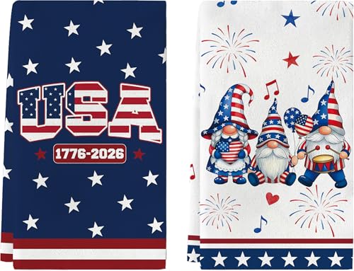 YOYICU American 250th Birthday Decoration Kitchen Towels Set of 2 18x26 Inch American 1776-2026 Hand Towels for Cooking Bath 250 Year Patriotic Kitchen Decor Dish Towels Gift