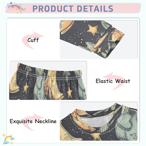 Pajama Sets Long Sleeve Cowboy Boots and Cactus Soft Comfy Sleepwear 2 Piece PJS 3-8T4