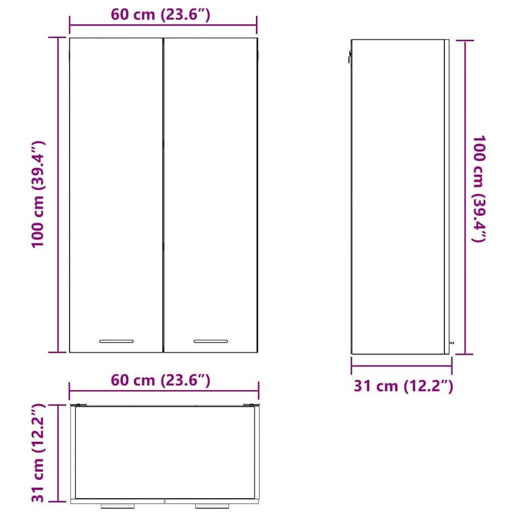 vidaXL Hängeschrank mit Speicher Schwarz Eichen-Optik 60 x 31 x 100 cm, Moderne Küchenschränke, rechteckig, viel Stauraum, langlebige Materialien, Coole Lösungen für Deine Wohnung