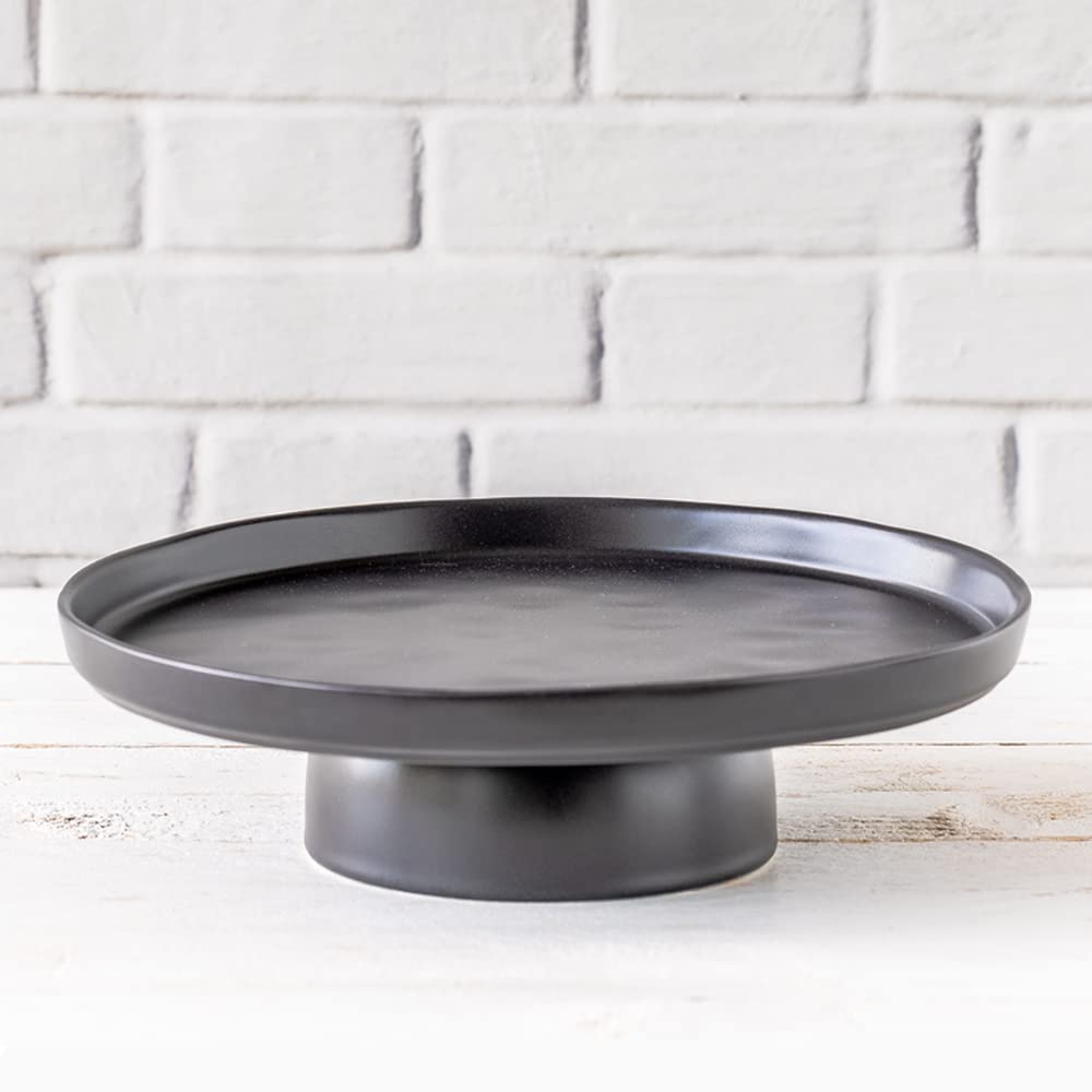 Plato para tartas con pie Puro, tamaño mediano, color negro mate, diámetro de 28,5 cm