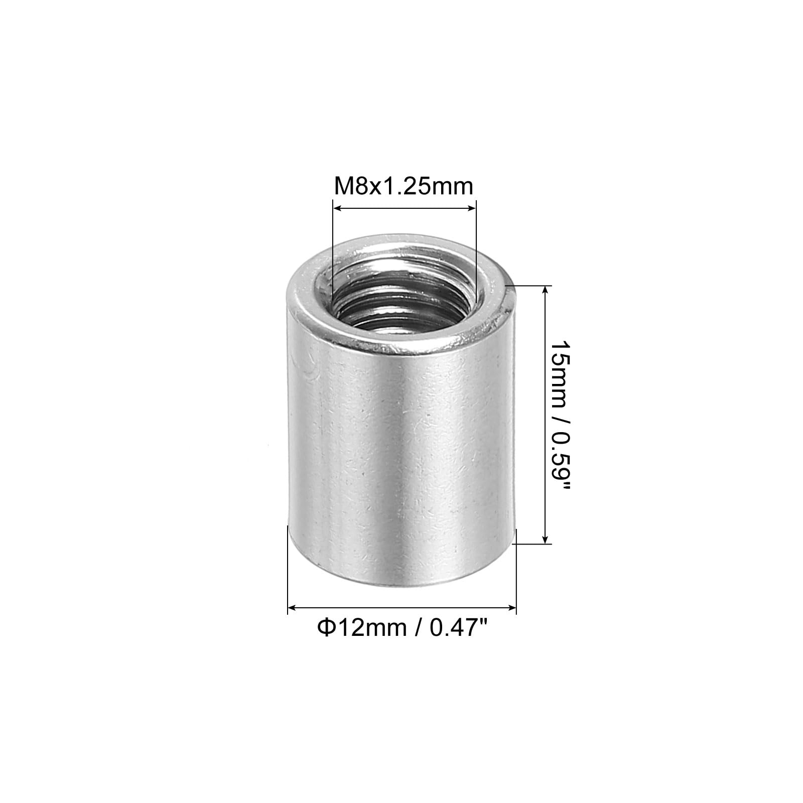 QUARKZMAN 6 sztuk okrągłych nakrętek łączących M8, nakrętka łącząca ze stali nierdzewnej 304 długość 15 mm / 0,6" nakrętka sworznia pręta tuleja długość wspornika M8 x 15 x 12 mm