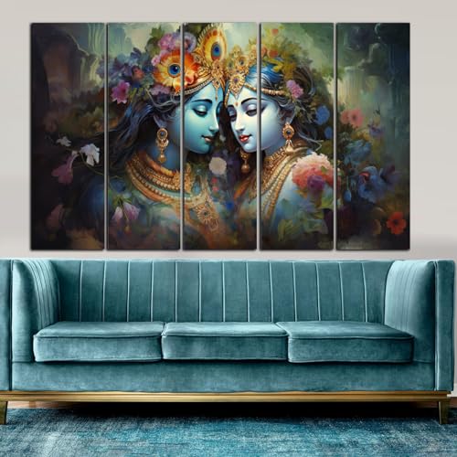 Image of KYARA ARTS Wood Framed, Radha Krishna wall Painting with frame multicolor 50 x 30 inch set of 5 (Design-03)