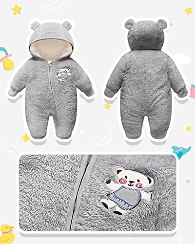 WYTbaby Baby Schneeanzug Mit Kapuze - Dicker Fleece-Strampler Für Jungen & Mädchen 0-18 Monate
