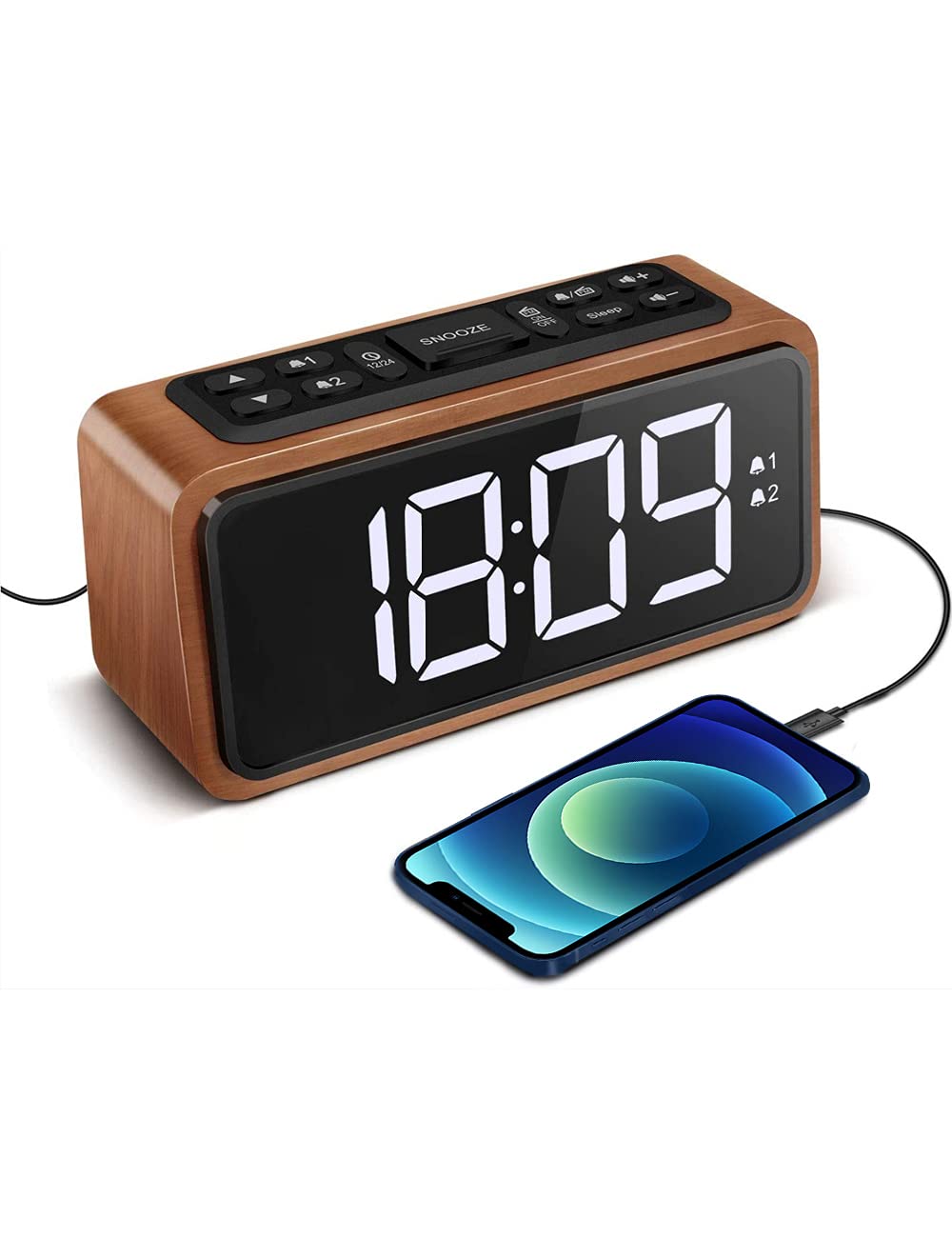 Buy Radio Clock, Large LED Display Wood FM Radio Alarm Clock