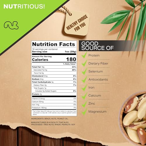 Image of NUT CRAVINGS - Brazil Nuts Roasted & Unsalted - No Shell, Whole (16oz - 1 LB) Packed Fresh in Resealable Bag - Healthy Protein Food Snack, Food Assortments