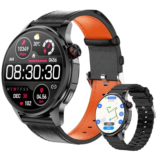 Smart Watches for Men,1.46' Fitness Tracker (Make Calls/Text),GPS and Offline Maps Navigation,5 Satellite Systems,Health,Compass/Altitude/Barometer,100+Sports Mode for Android iOS with 2 Straps