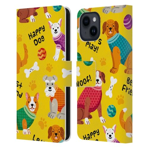 Étui portefeuille iPhone 15 en cuir pour éviter les rayures Haroulita Pâte de Chien