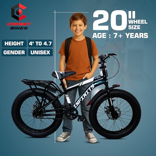 Image of CAPENT Infinity 20 * 300 Fat Tyre Bicycle for Kids, 20 Inch Wheels, Dual Disc Brakes, Rigid Fork, Ages 7-10 Years Boys - Girls (Blueish)