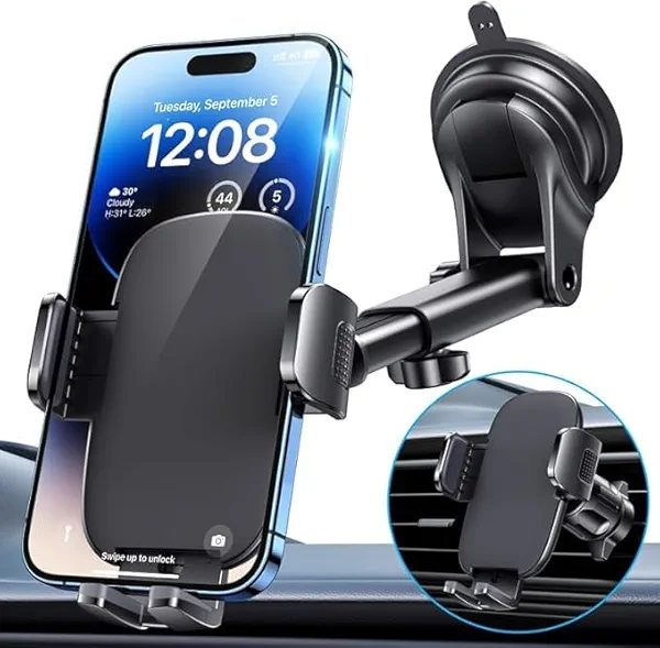Phone Holders for Your Car [Ultra-Durable Suction] Cell Phone Car Mount for Dashboard Windshield Air Vent Universal Automotive Accessories Car Mount Cradles Fit for iPhone Android Smartphones