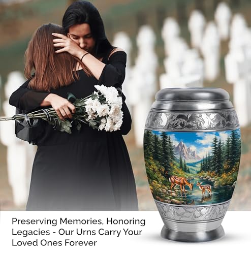 Image of Deer Urn Decorative Large Burial Urn for for Women & Men 1 Large & 4 Small | Keepsake Funeral Urns, Small Urns for Men & Women, Keepsake Urn for Mom & Dad