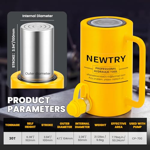 Image of NEWTRY 30 ton Hydraulic Cylinder Long Jack 4 inch Stroke Porta Power Ram Jack Lifting Cylinder Retract Automatically for Shipbuilding Bridge Construction