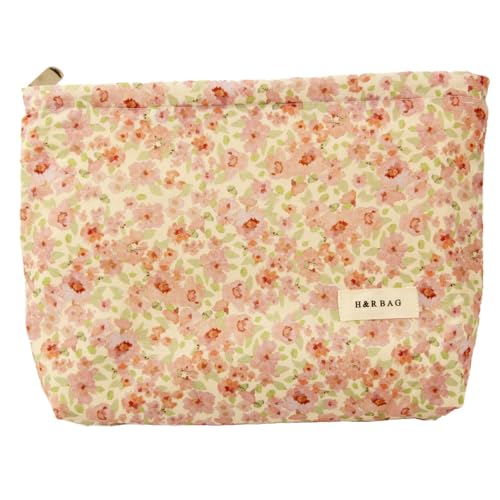 lllyan Makeup Bag Travel Cosmetic Bag for Women Floral Makeup Bag Small Cosmetic Pouch Purse with Zipper Gifts for Girlfriend and Best Friend（Pink flowers