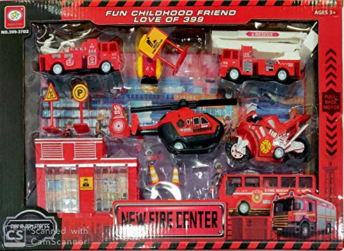 Image of Negi New Fire Brigade Centre Set for Kids, 13 Pieces Set Red Colour, Pull Back Action Car