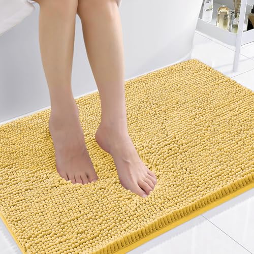 Smiry Luxury Chenille Bathroom Rugs 36x24, Extra Soft and Absorbent Shaggy Bath Mat, Machine Washable, Non-Slip Plush Carpet Runner for Tub, Shower, and Floor, Home Decor Accessories, Yellow