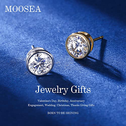 Bezel Setting Moissanite Earrings for Women, 0.5-3ct D Color VVS1 Clarity Lab Created Diamond Earrings 14K White Gold Vermeil S925 Sterling Silver Friction Back Moissanite Stud Earrings for Women2