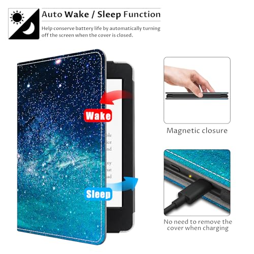 VORI Stand Case for 6" Kindle Paperwhite (Fits 10th Generation 2018 / All Paperwhite Generations Prior to 2018) PU Leather Case Smart Cover with Auto-Wake/Sleep and Hand Strap, Galaxy by VORI - Image 3