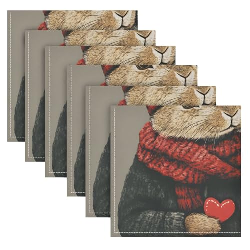 Servilletas de tela con diseño conejo san valentín pack 6 miniatura 2