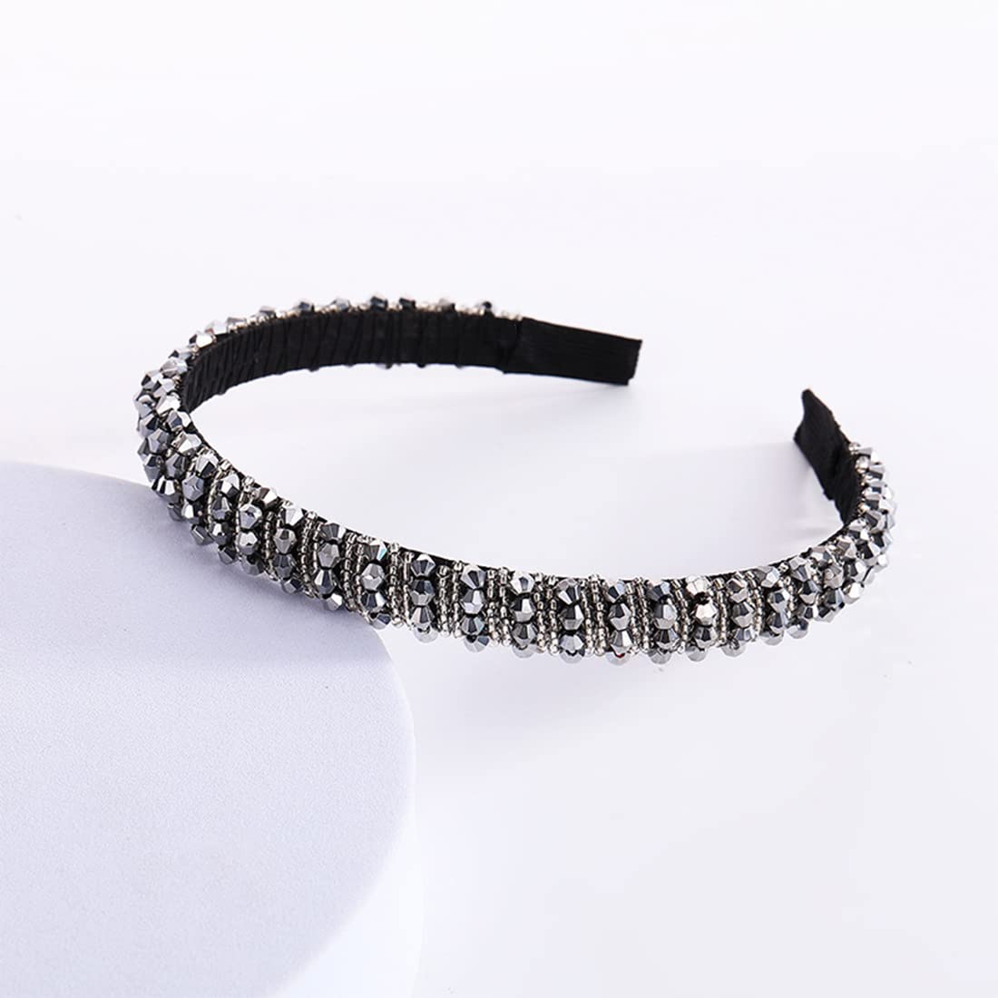 LEEQ Cerchietto Donna Con Perle E Strass – Fascio Per Capelli Scintillante, Elasticizzato, Pettini Antiscivolo, Argento
