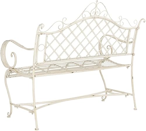 Miniatura 5 de Safavieh PAT5017A Collection Adina Banco de jardín para exteriores de hierro forjado blanco antiguo de 51.25 pulgadas
