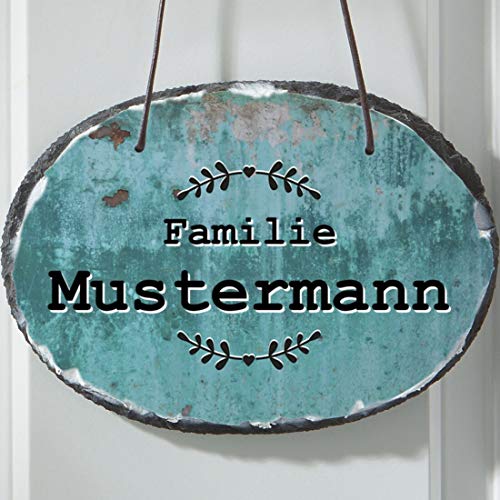 Manutextur Schiefer Türschild - mit Namen - viele Motive - Eingangsschild - Schiefertafel - individuell Bedruckt - personalisiert - persönliches Geschenk Cover