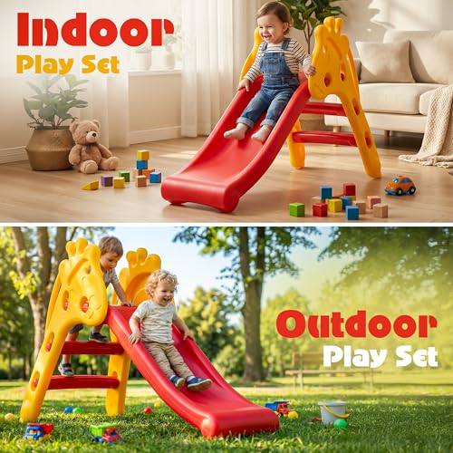 Image of Baybee Baby Slides for Kids | Perfect Outdoor Garden Sliding with Climbing & Anti Slip Steps | Baby Play Area Indoor Setup for Babies | Freestanding Slider for Kids 2+ Years (Giraffe)