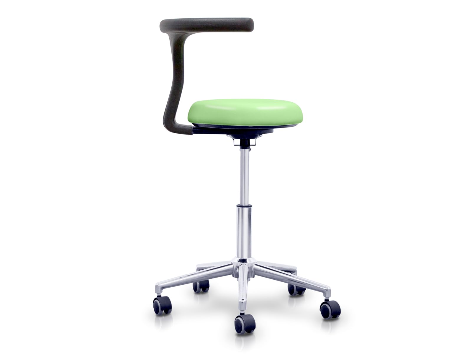 QUIRUMED Taburete con Respaldo ergonómico Profesional, Color Azul Marino, Estructura en Acero Inoxidable, Polipiel, Base con Ruedas, Asiento Regulable en Altura, hasta 120 kg