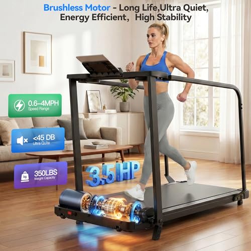 Image of FUNMILY Incline Walking Pad Treadmill with Handle Bar, Folding Treadmills for Home Small, 3.5HP Portable Treadmill with Desk, 350 lbs Weight Capacity, Walking Pad with Remote Control and LED Display