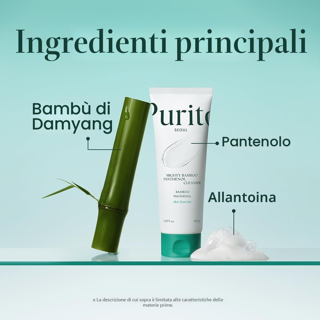 PURITO Mighty Bamboo Panthenol Detergente Viso, Delicato Detergente Idratante per Pelle Sensibile, Detergente Viso Vegano e Non Testato sugli Animali 150ml / 5,07 fl. Oz.