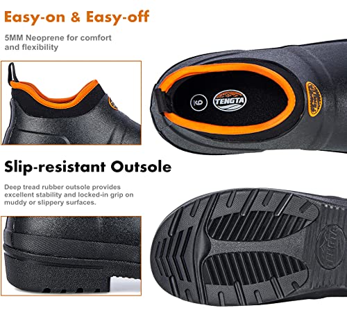 TENGTA Men's Ankle Garden Rain Boots Outdoor Slip On Mud Gardening Shoes for Men Waterproof Heavy Rubber Deck Boots4