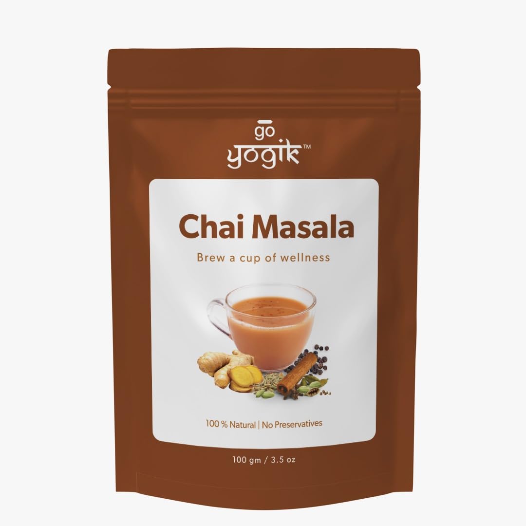 Go-Yogik Chai Tea Masala Powder[ 100 Gram-(80 Cups]| Authentic Taste & Rich Aroma | Herbal Blend Of 6 Premium Spices | Caffiene Free | Unsweetened | No Additives | No Tea Leaf