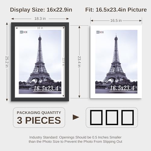 Image of VCK A2 Solid Wood Picture Frame - Black 16.5x23.4 Picture Frame with Wall Mounting Hanging, 3 Pack