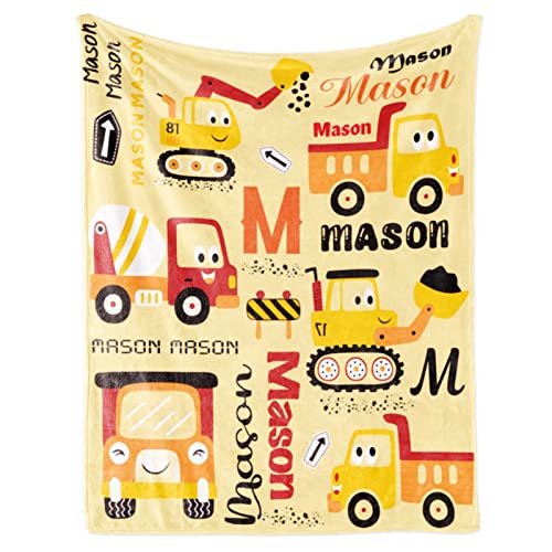 Image of Custom Construction Blanket with Name for Boys Girls Personalized Blankets